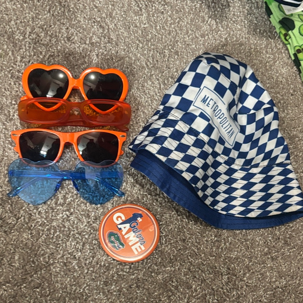 Orange and Blue Sunglasses Set with Checkered Hat and UF pin